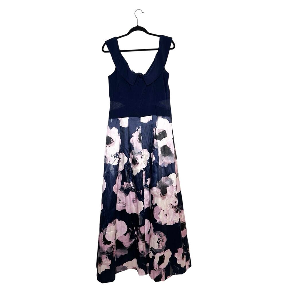 Xscape Floral Off The Shoulder Gown Women's Navy Pink Size 20 - Picture 4 of 7
